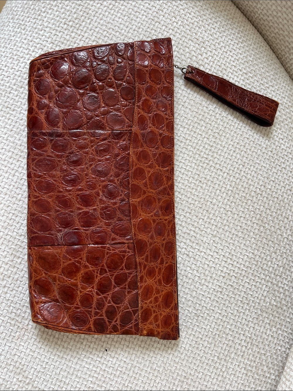 Brown Croc-Embossed Leather Wristlet